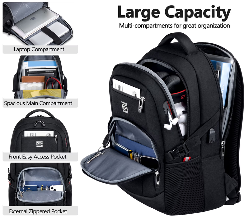 Laptop Backpack USB Charging Port Water Resistant Business Work Backpack Men1