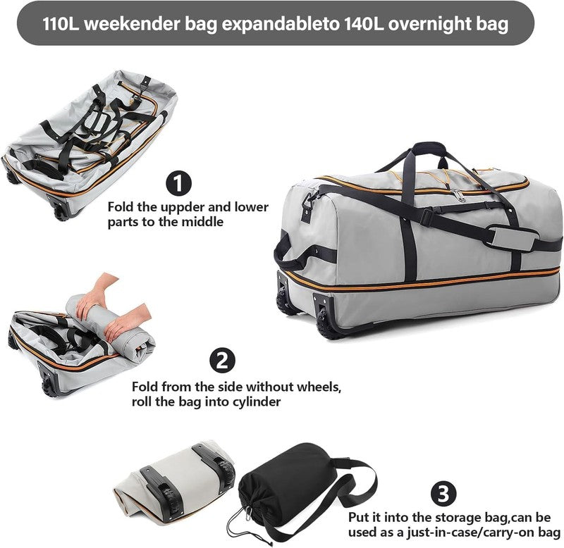 Rolling Duffle Bag with Wheels,110L/140L Expandable Soft Sided Foldable Duffle B4