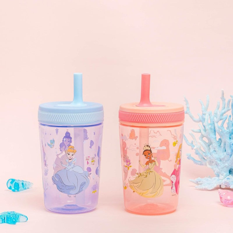 2 Pack Princess Toddler Cups, 15Oz Leak Proof Sippy Cups for Travel/Home2