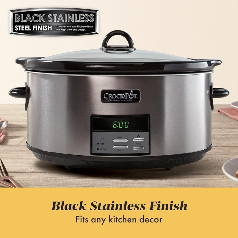 Crock Pot 8Qt Programmable Slow Cooker Auto Warm Black Stainless Steel2