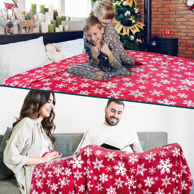 Christmas Throw Blanket Red White Snowflake Fleece Soft Warm Plush 50"x60"8