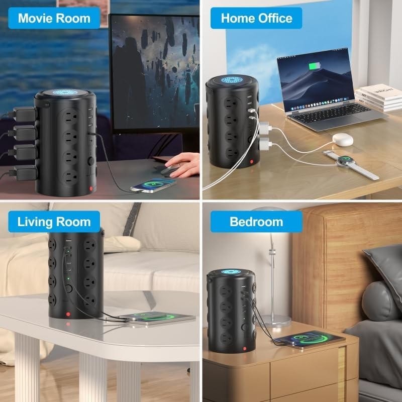 Tower Power Strip Surge Protector with 16 Outlets and 5 USB Ports (2 USB-C), 6FT5