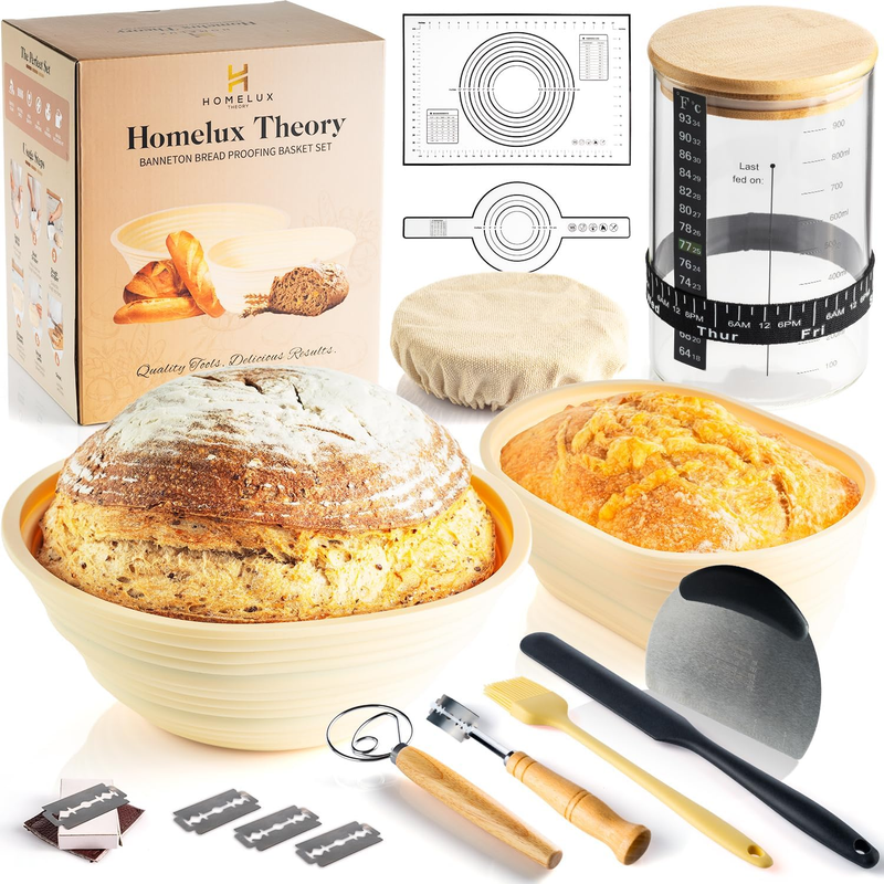 Sourdough Starter Kit 14pcs   Yellow Banneton Proofing Basket & Baking Supplies8