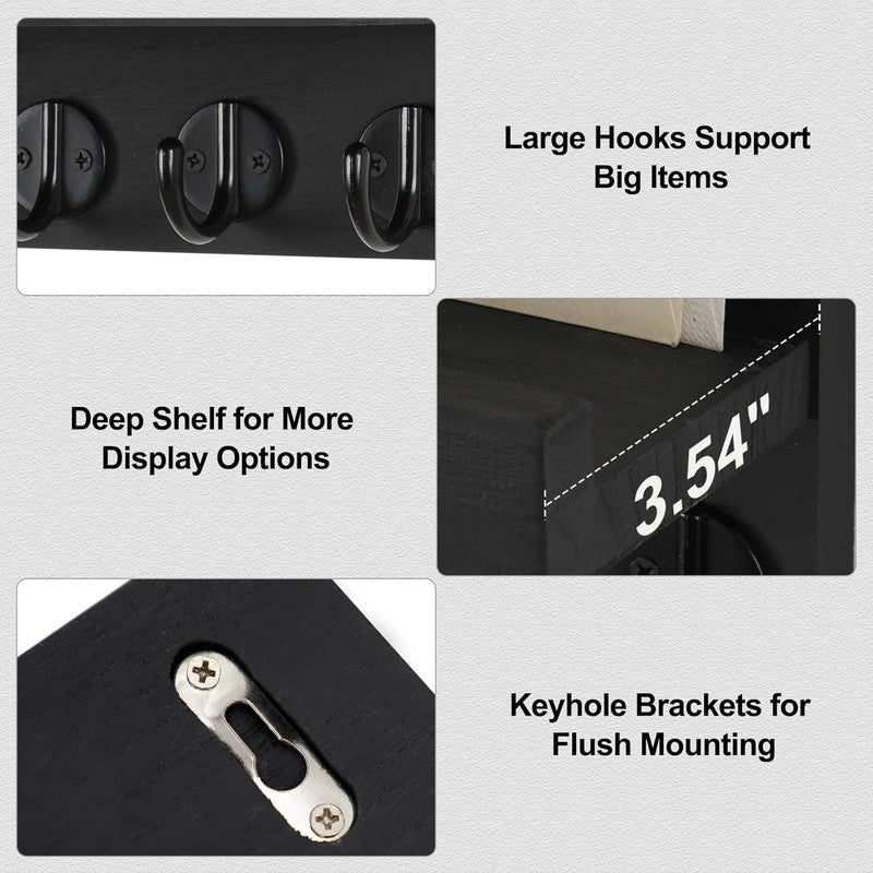 Key Holder for Wall, Decorative Key and Mail Holder with Shelf Has Large Hooks f2