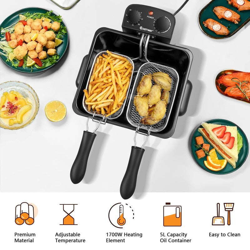 Electric Deep Fryer 5.3 Qt/21 Cup Stainless Steel 1700W with Triple Basket4
