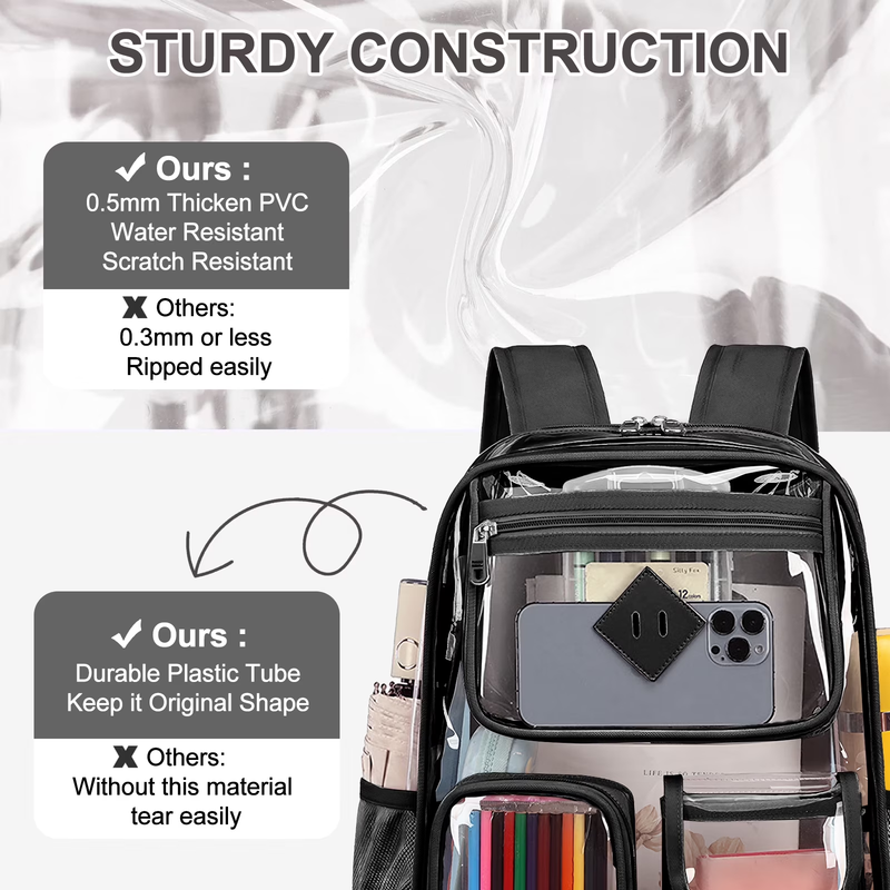 Large Clear Backpack Waterproof See Through School Bag Black7