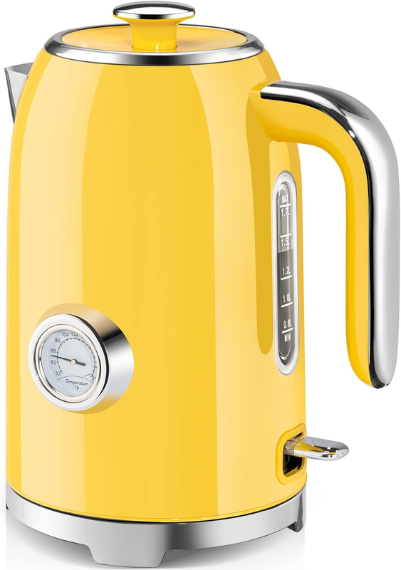 Electric Kettle 57Oz 1500W Stainless Steel Fast Boil w/ Thermometer Yellow9