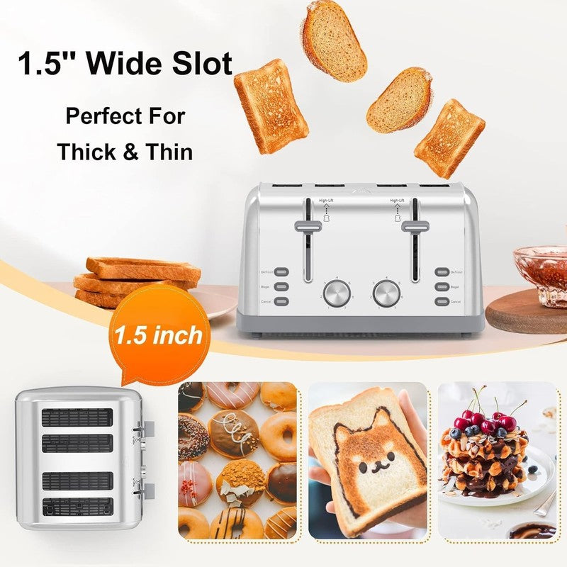 Retro 4 Slice Stainless Steel Toaster T-527 - Wide Slot, 7 Shades, Bagel, Waffle4