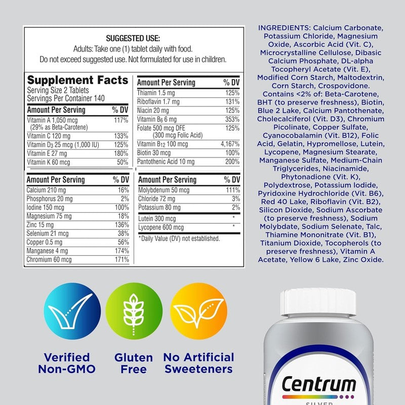 Silver Men's 50+ Multivitamin with D3 & B-Vit for Memory - 200 Tabs7