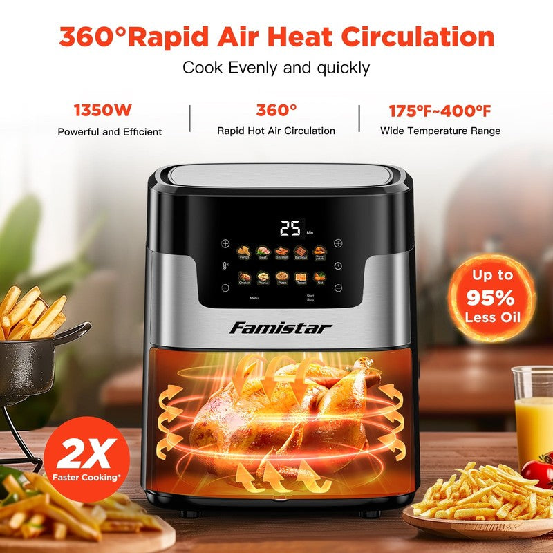 7.5QT Air Fryer Oven, 10-in-1, LED Touch, 10 Presets, w/ Basket & 100 Liners9