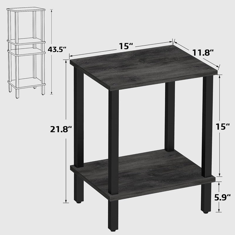 Set of 2 End Tables 2 Tier Side Tables Nightstand Sofa Table Charcoal Grey2