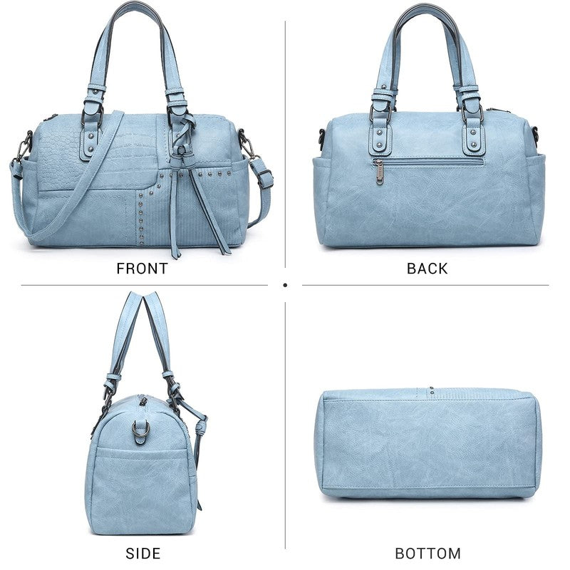 Women Soft Vegan Leather Barrel Bags Large Top Handle Totes Satchel Handbags Sho1