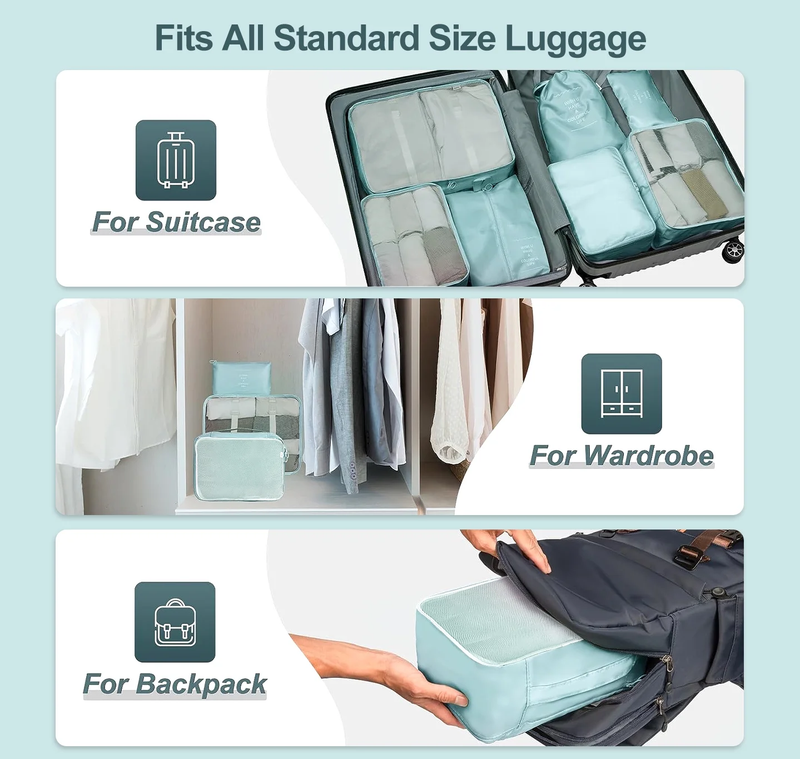 Packing Cubes Set 9 Piece Travel Organizer Clothes Shoes Blue3
