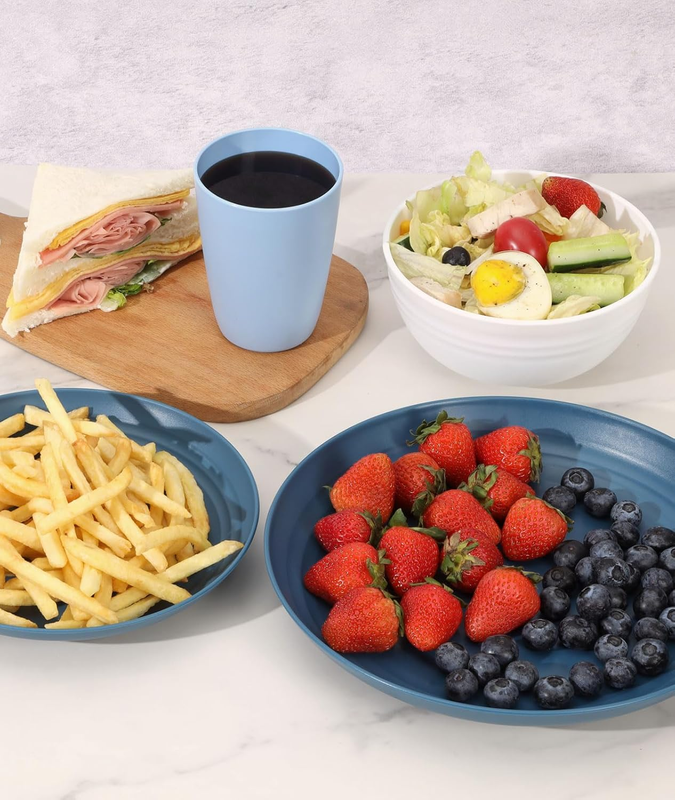 24 Piece Unbreakable Dinnerware Set Plates Bowls for 6 Camping Blue5