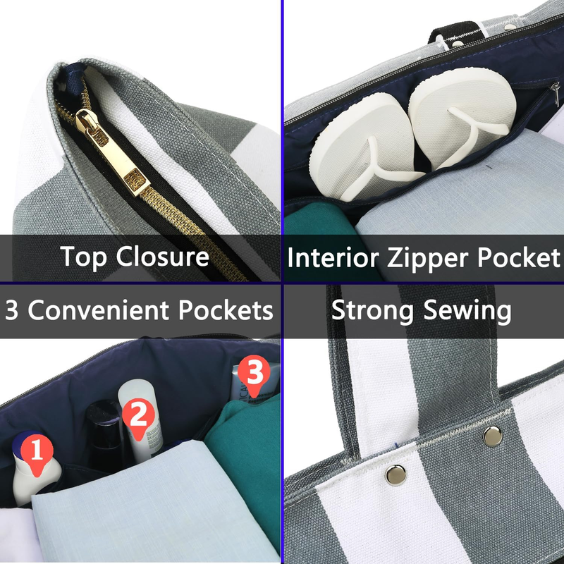 Beach Tote Bag Waterproof Large Canvas Wet Pocket Zipper Travel3