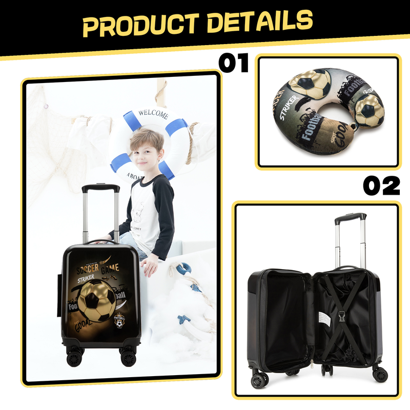 Kids Carry On Luggage Set Boys 5Pc Hardshell Suitcase Backpack Lunch Bag 16"4