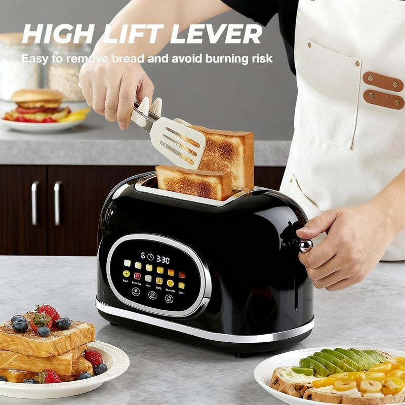 Smart Touch Screen 2 Slice Toaster Retro Stainless Steel, 6 Bread Settings Black5