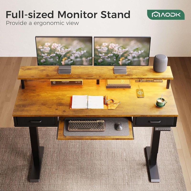 Electric Standing Desk with Drawers & Keyboard Tray, 55 Inch Height Adjustable G4