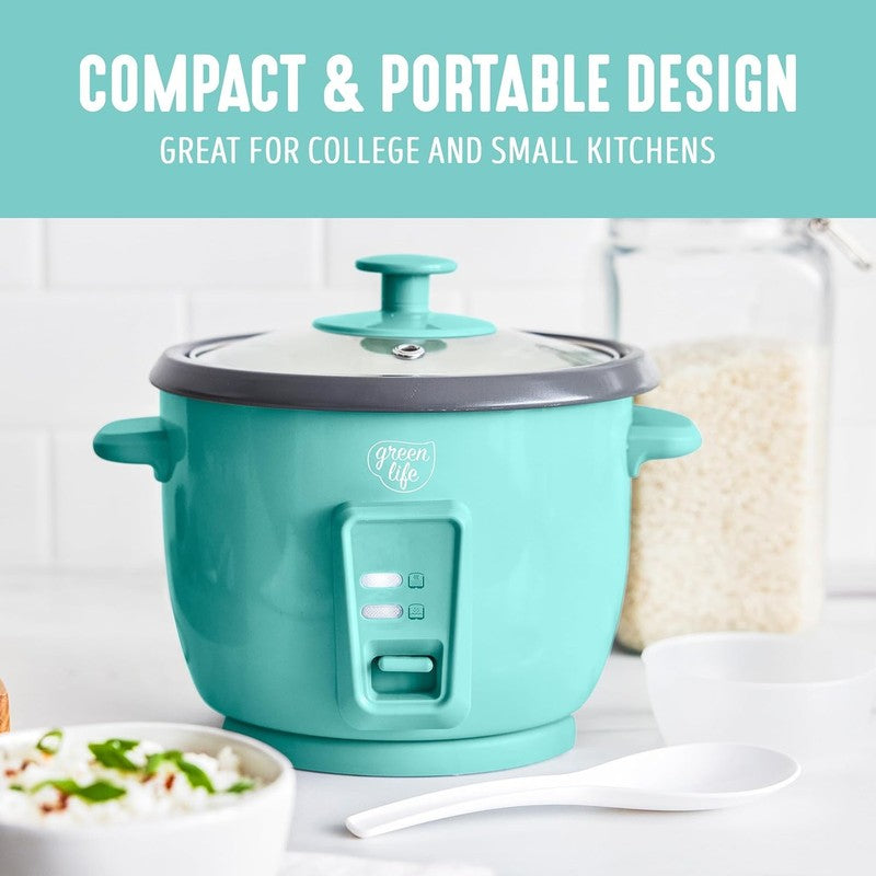 Rice Cooker 3-Cup PFAS-Free Ceramic Removable Pot Turquoise7
