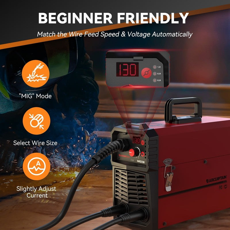 MIG Welder, 130A 3-In-1 Welding Machine Flux Core Mig/Lift TIG/MMA Welder Equipm1