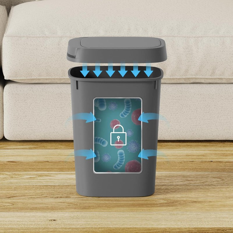 3-Pack 2.6 Gal Slim Trash Cans with Pop-Up Lid, Gray Plastic Waste Bins4