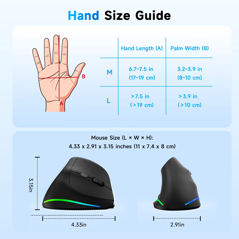 Ergonomic Vertical Wireless Mouse Rechargeable 4800 DPI RGB Silent Black2