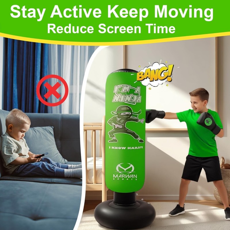 5 in 1 Inflatable Punching Bag for Kids 63in Karate Set w/ Gloves Ages 4 12 Box3