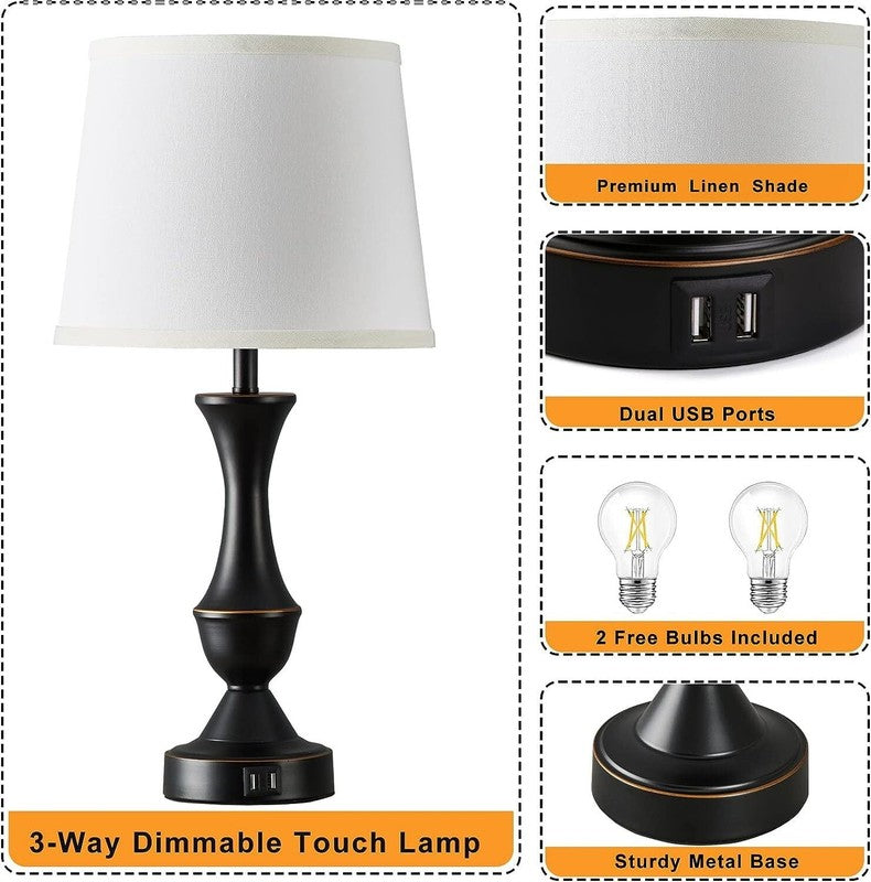 Set of 2 Linen Table Lamps 3 Way Dimmable Nightstand Lamps for Bedroom3