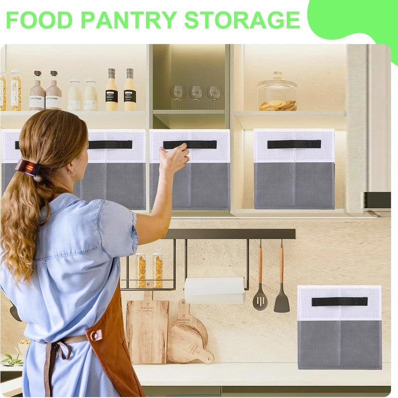 4 Pack Large Fabric Storage Bins with Handles, Collapsible Closet Cubes Grey5