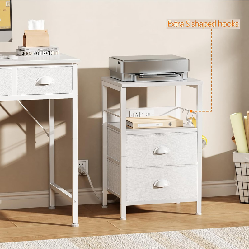 End Table with Charging Station, Nightstand with Fabric Drawers, Side Tables wit6