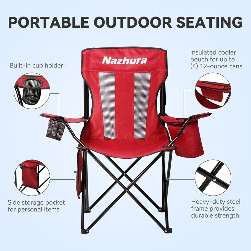 4 Pack Folding Camping Chair with Cooler Pouch, Mesh Backrest and Cup Holder Poc2