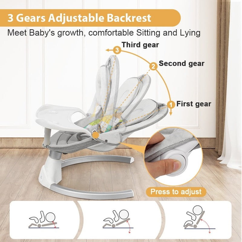 Baby Swing for Infants Rocker w/ Dinner Plate 5 Speeds Battery Indoor Grey1