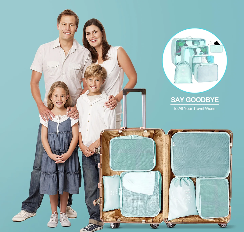 Packing Cubes Set 9 Piece Travel Organizer Clothes Shoes Blue1