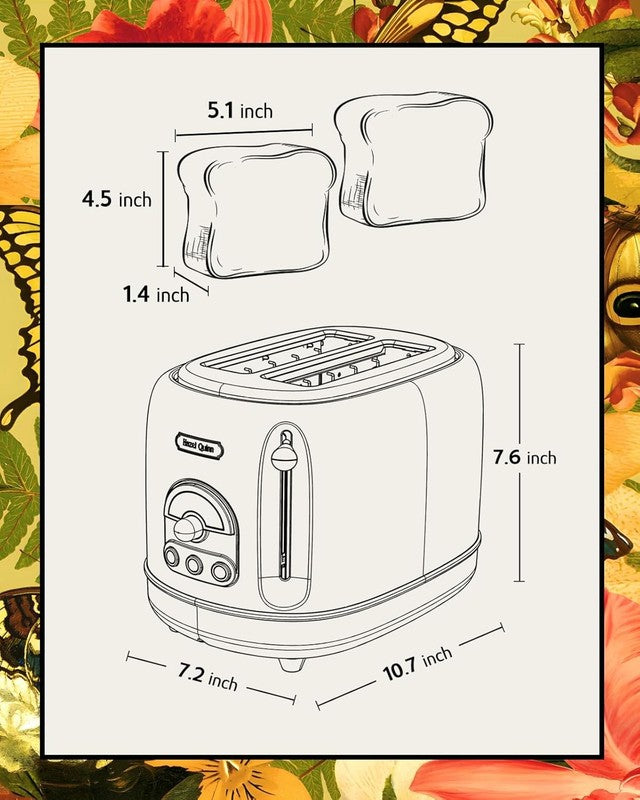 Eduardo Recife 2 Slice Retro Toaster 6 Browning Levels 3 Functions Wide Slots8