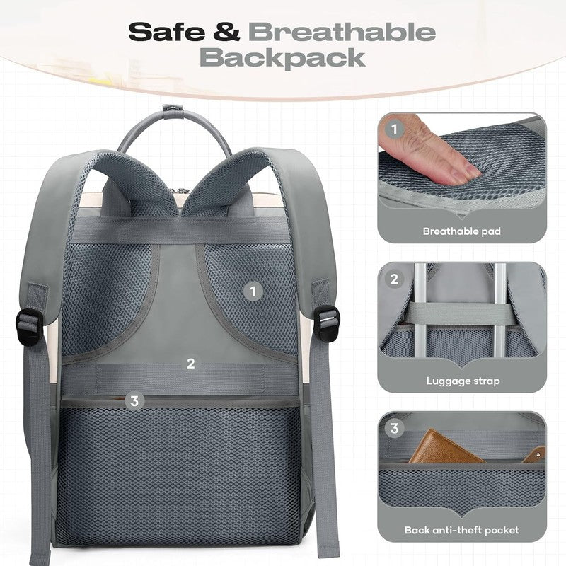 Travel Laptop Backpack 15.6 17.3" Nurse Work Bag w/ Lunch Box Gray Beige3