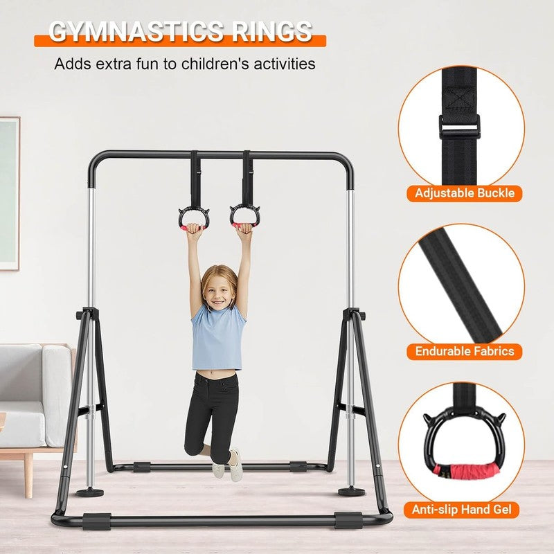 Foldable Kids Gymnastics Bar 5 Height Adjustable Indoor/Outdoor 140lb Limit4