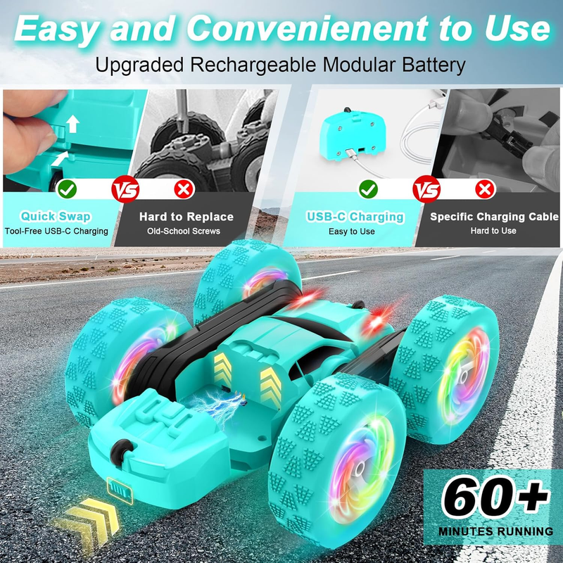 Remote Control Car for Girls 4WD Stunt Car 360 Flips RGB Lights 6+1