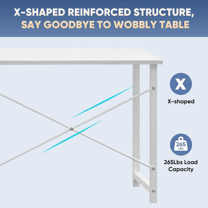 31in Computer Desk Small Study Writing Work Table White X-Shaped Frame7