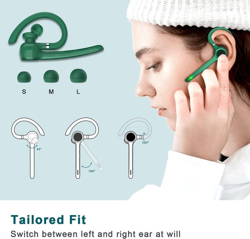 Bluetooth Headset V5.1 Wireless Earpiece 72H Talk 500mAh Case Hands Free Green4