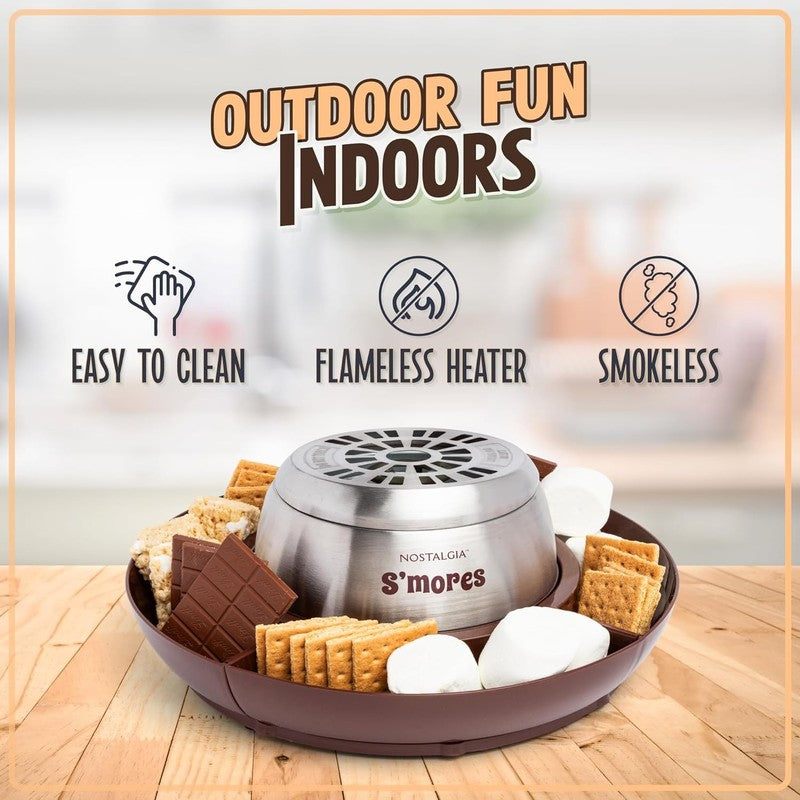 Electric S'Mores Maker, 4 Trays, 4 Forks, Lazy Susan Design, Indoor, Brown SS2
