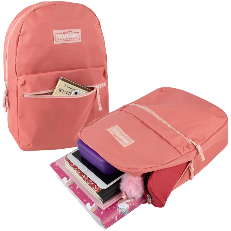 Coral Classic Backpack 17" Dual Zipper School Travel Bag1