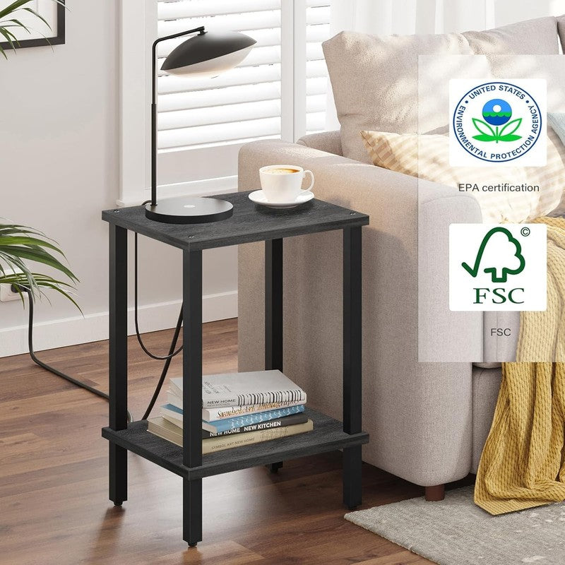 Set of 2 End Tables 2 Tier Side Tables Nightstand Sofa Table Charcoal Grey3