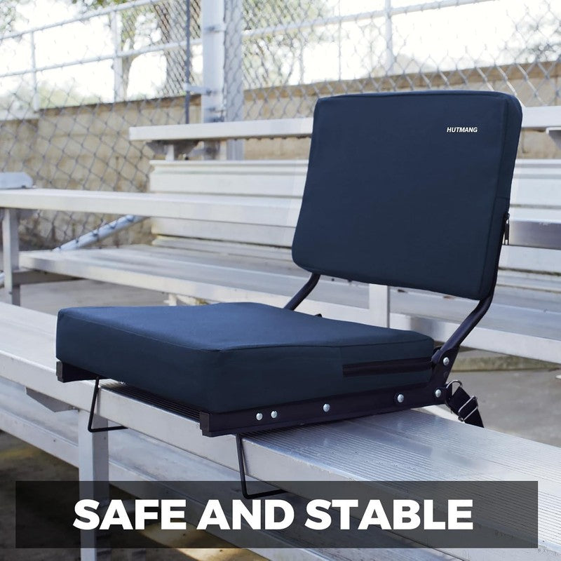 Bleacher Stadium Seat w/ Back Support Cushion Portable Strap Navy Blue6