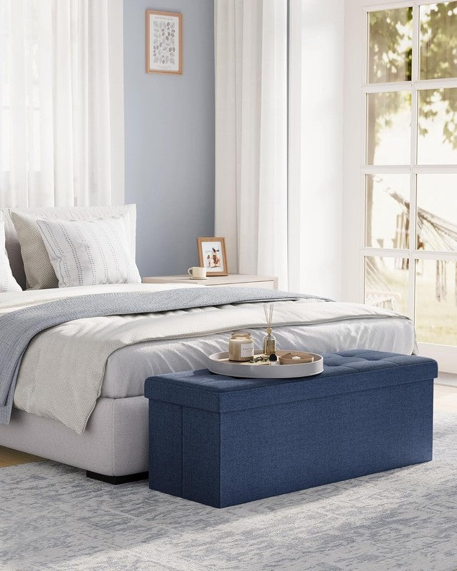 43'' Folding Storage Ottoman Bench Foot Rest Bedroom Living Room Blue1