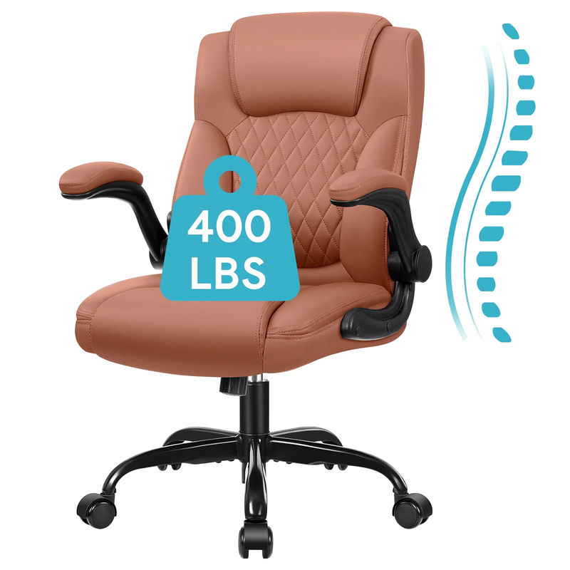 Big & Tall Executive Leather Chair Wide Seat Lumbar Support Brown11