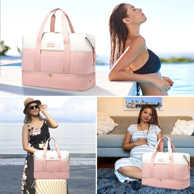 Women Travel Duffel Bag Large Weekender Gym Bag Shoe Compartment Packing Cubes7