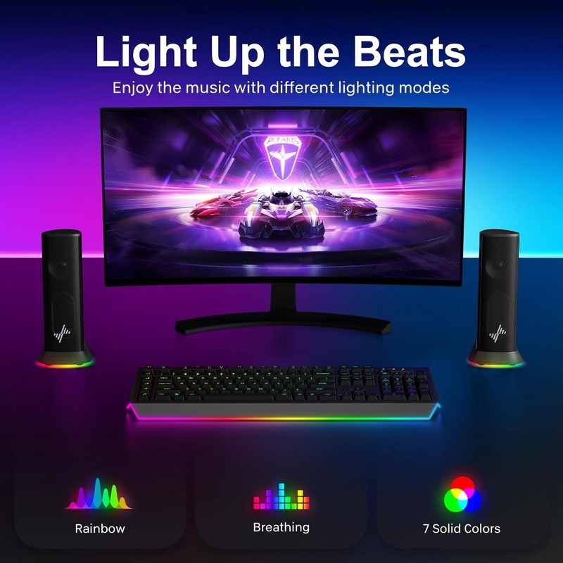 RGB Computer Speakers USB USB C 3.5mm Aux Plug Play PC Laptop Stereo3