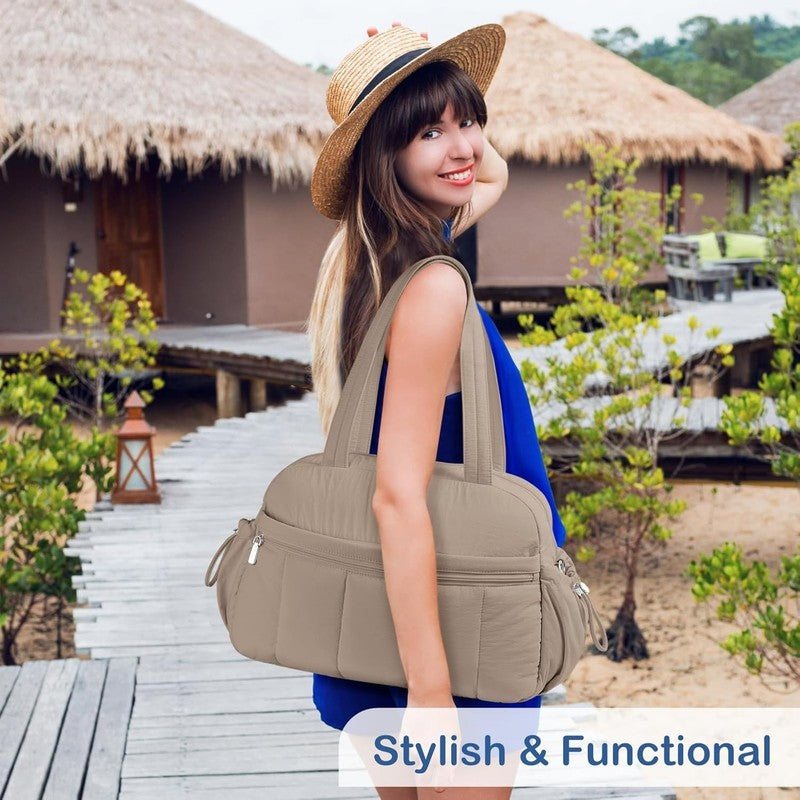Travel Duffel Bag Women Puffer Gym Weekender Wet Pocket Carry On Camel7