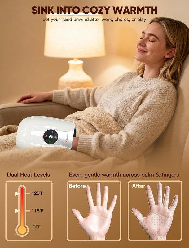 Hand Massager w/ Heat Compression Cordless Arthritis Carpal Tunnel 6 Intensity3