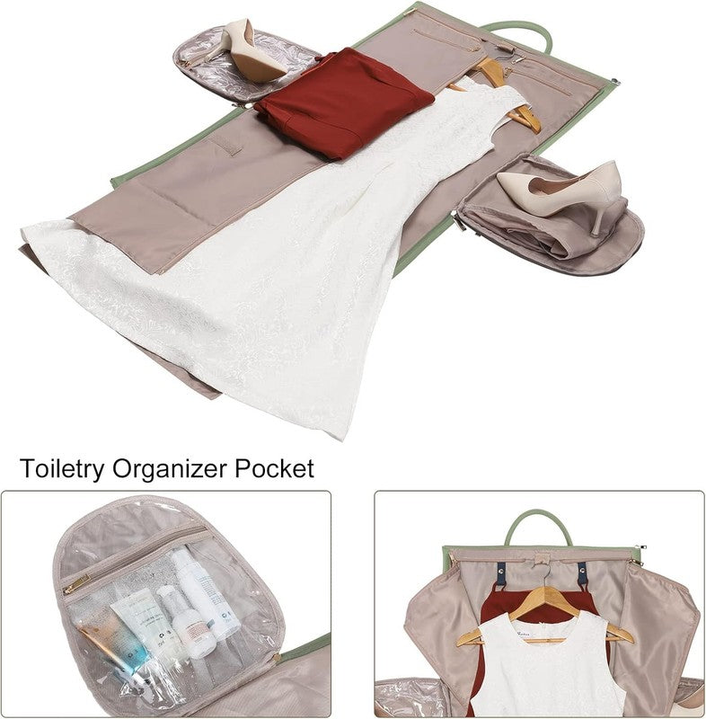 Women PU Leather 2in1 Garment Duffle Bag Green Hanging Suit Travel Carry1